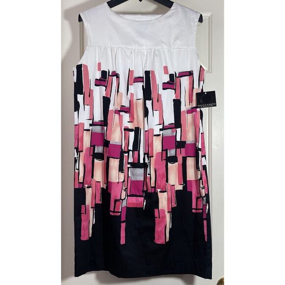 Apostrophe Boat Neck Sheath Dress Womens M Retro Geometric Stretch Vintage NEW - Picture 3 of 13